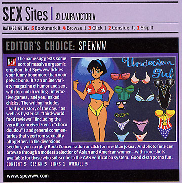 The Web Magazine Editor’s Choice mention for Spewww